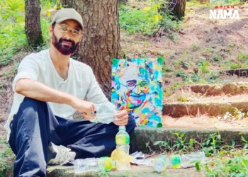 Mahatma Gandhi painting Created Without Paint, Ink, Brush or Colors Using Only Discarded Polythene Waste by Kashmiri Artist Mudasir Rehman Dar