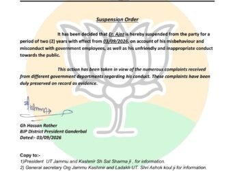 ​BJP suspends Er. Ajaz for two years in Ganderbal over alleged misconduct